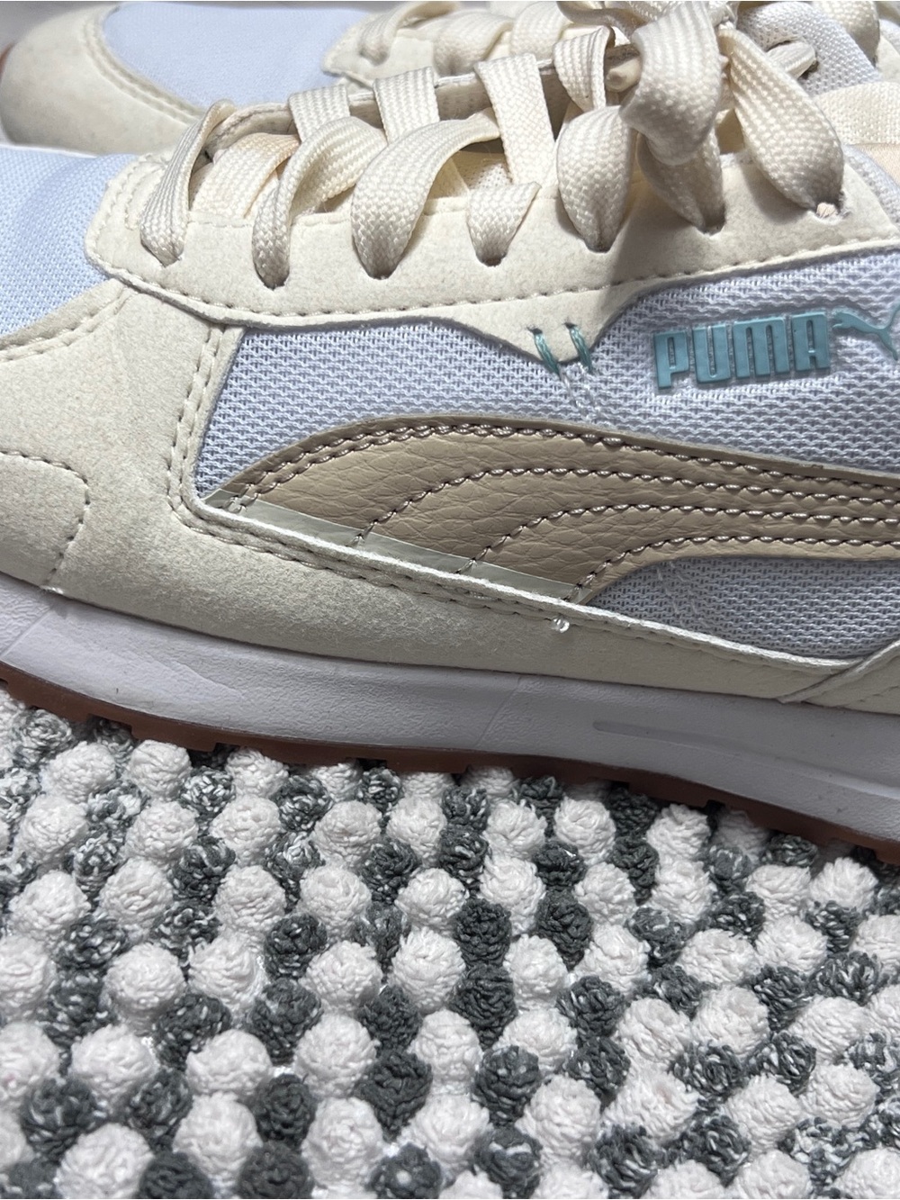 Puma Cream and White Low-Top Trainer with Beige Accents
